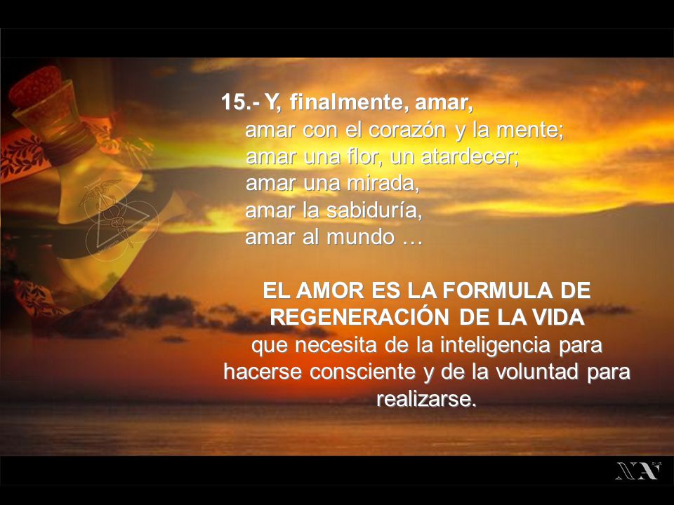 amar con el corazón y la mente; amar una flor, un atardecer;
