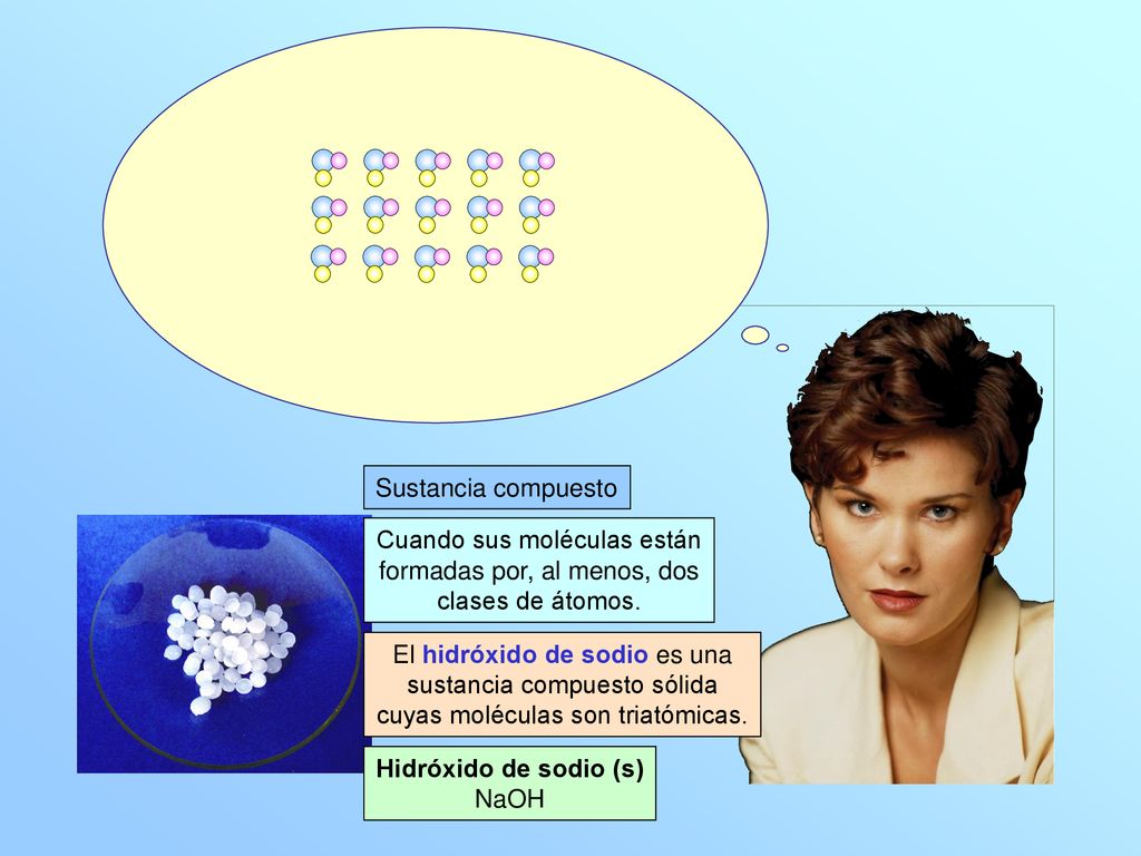 Sustancia compuesto Cuando sus moléculas están formadas por, al menos, dos clases de átomos.
