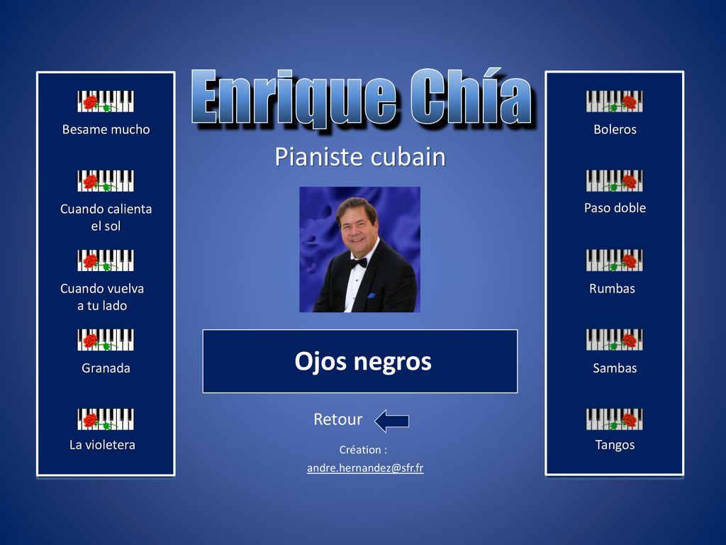 Enrique Chía Pianiste cubain Ojos negros Retour Besame mucho Boleros