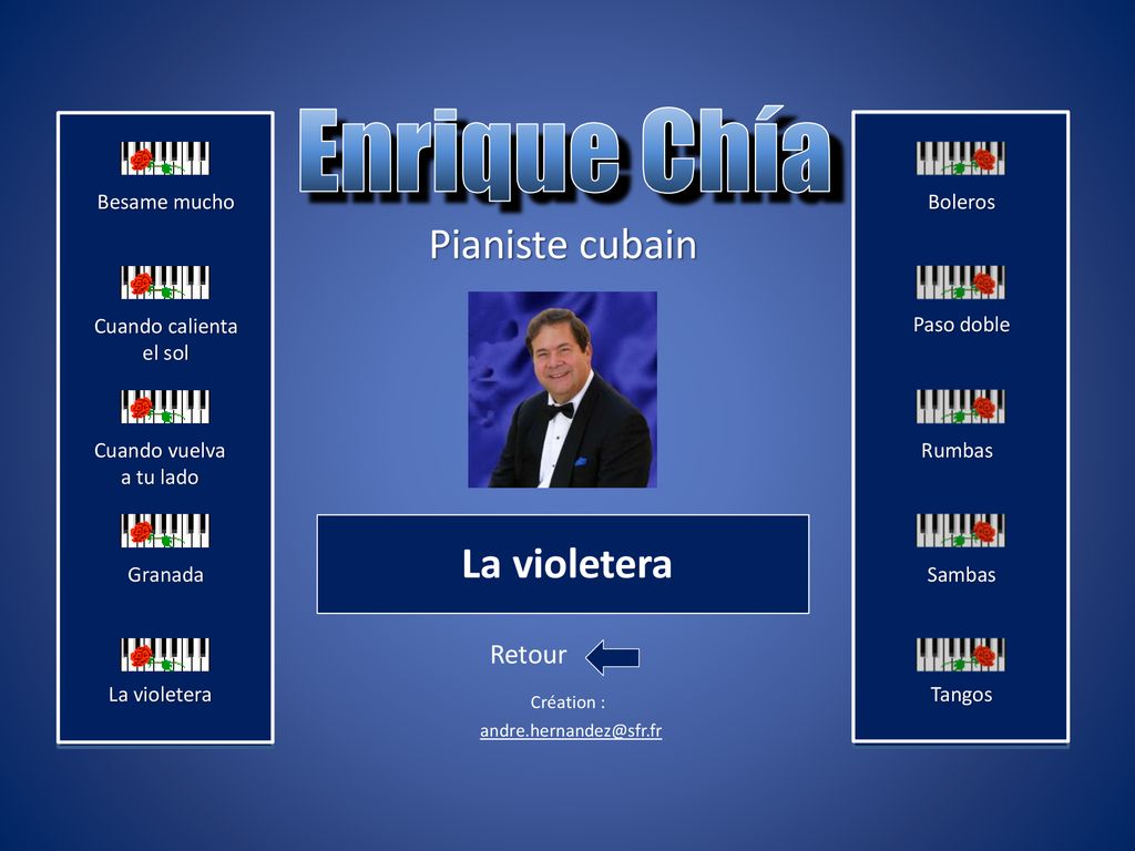 Enrique Chía Pianiste cubain La violetera Retour Besame mucho Boleros