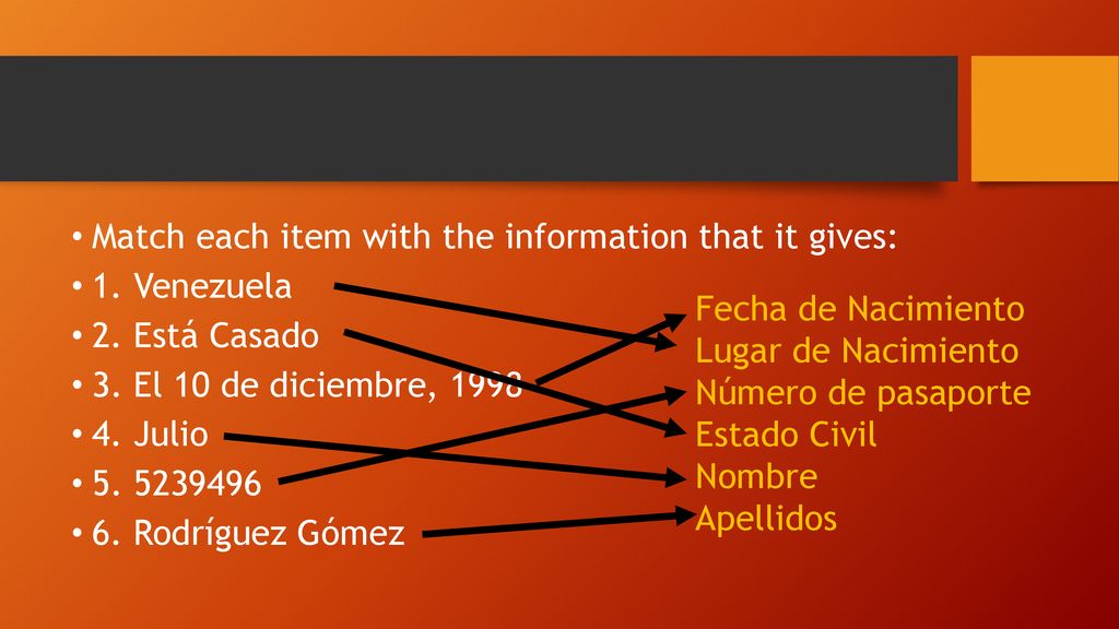 Match each item with the information that it gives: