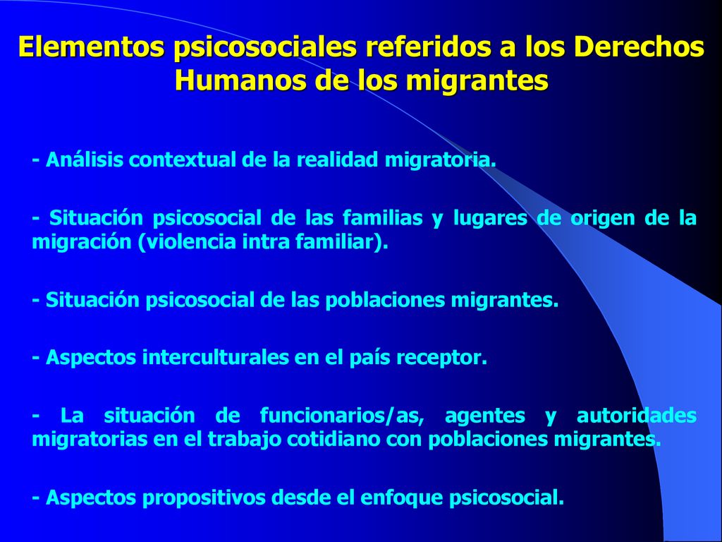 Elementos psicosociales referidos a los Derechos Humanos de los migrantes