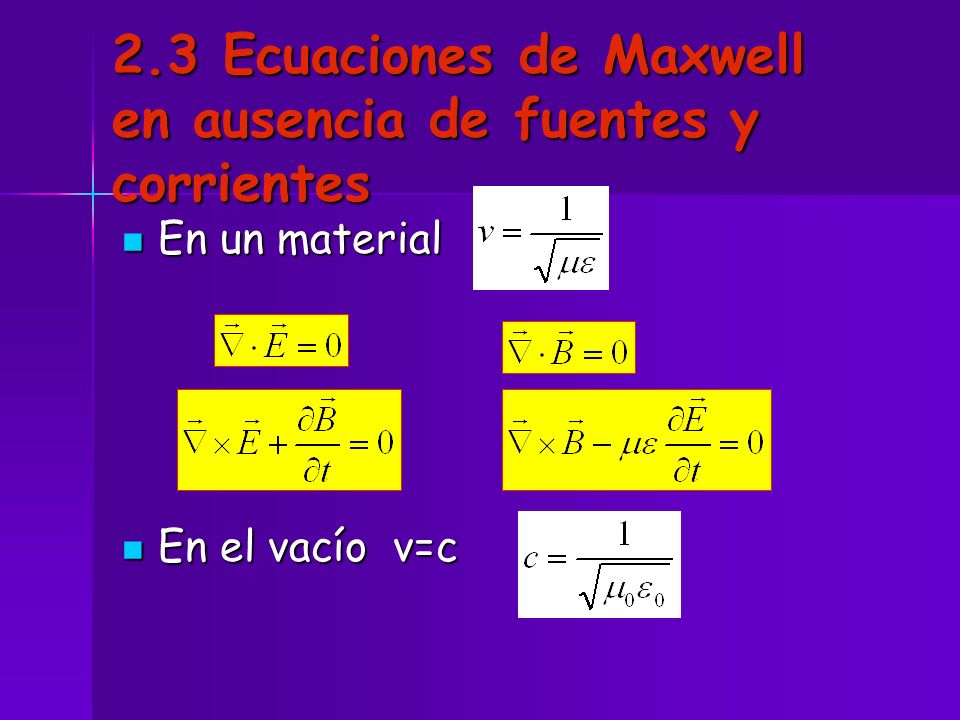2.3 Ecuaciones de Maxwell en ausencia de fuentes y corrientes