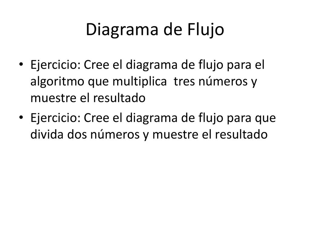 Diagrama de Flujo Ejercicio: Cree el diagrama de flujo para el algoritmo que multiplica tres números y muestre el resultado.