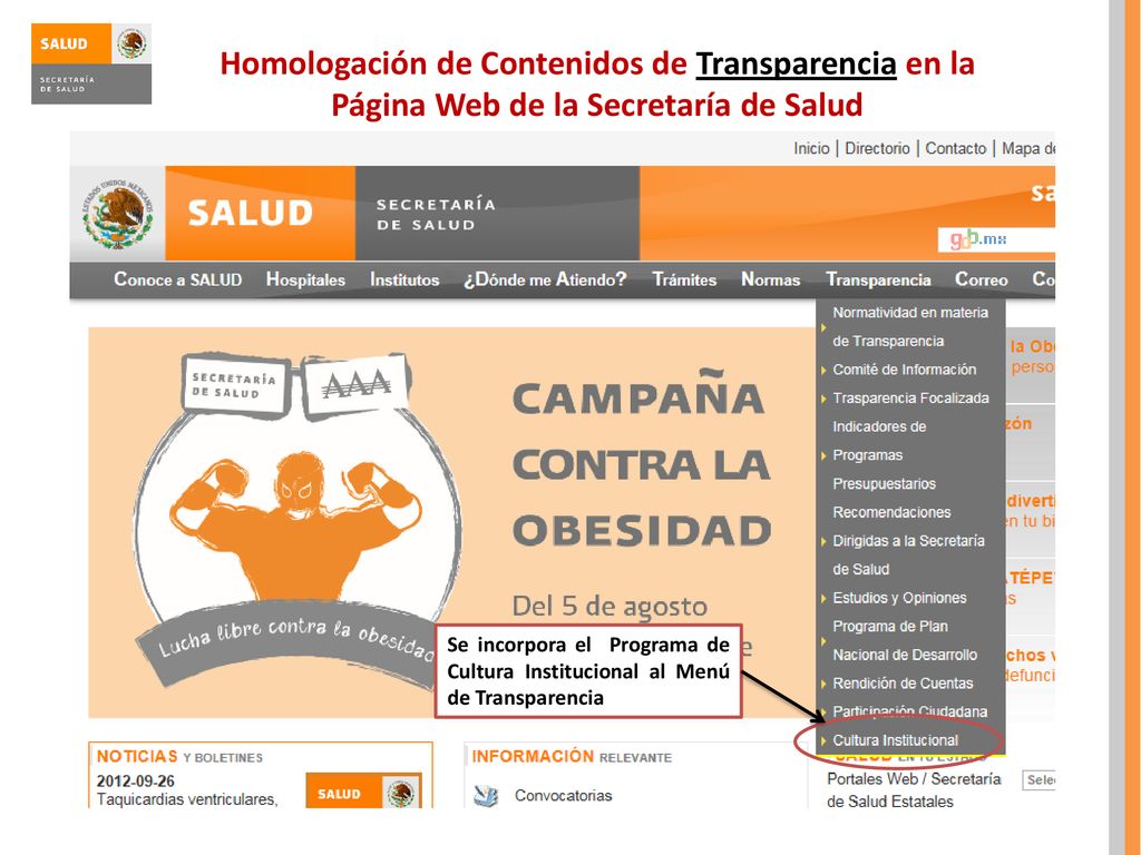 Homologación de Contenidos de Transparencia en la Página Web de la Secretaría de Salud