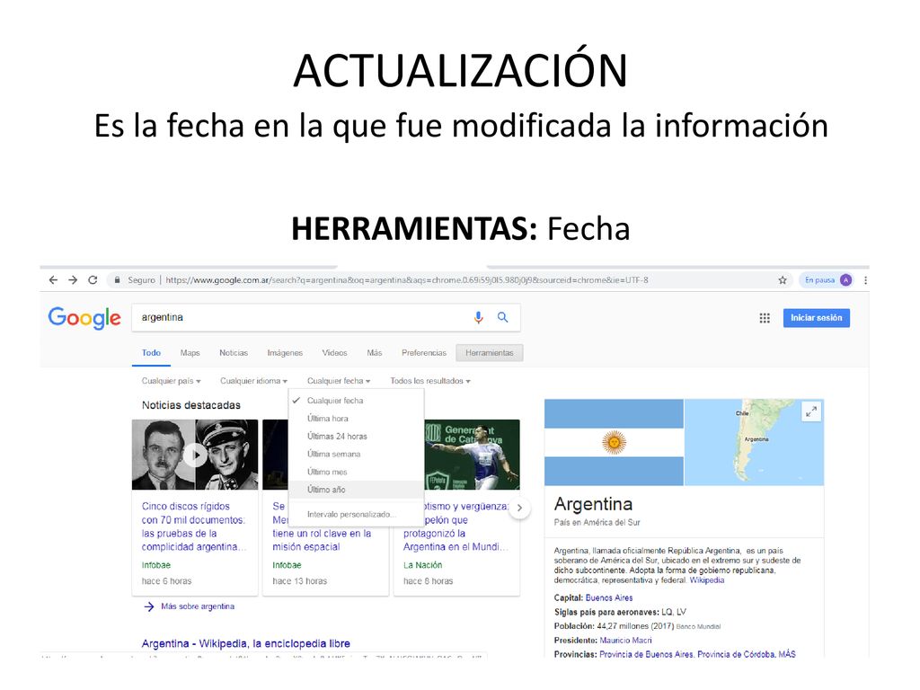 ACTUALIZACIÓN Es la fecha en la que fue modificada la información HERRAMIENTAS: Fecha