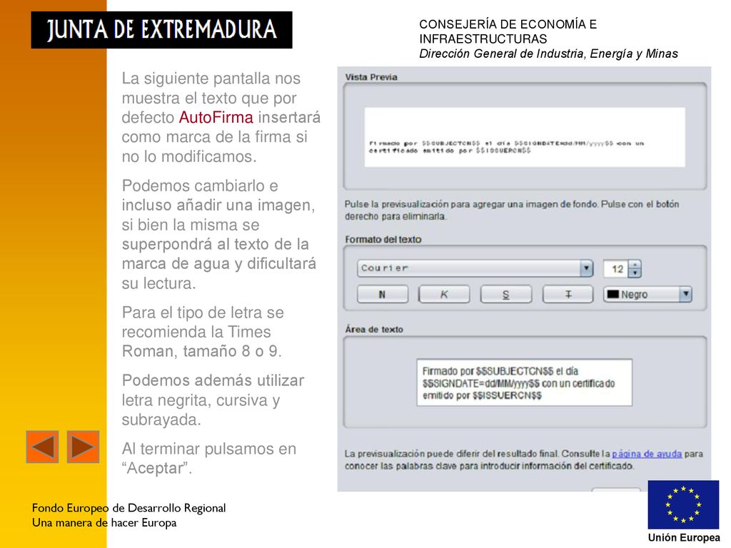 Para el tipo de letra se recomienda la Times Roman, tamaño 8 o 9.