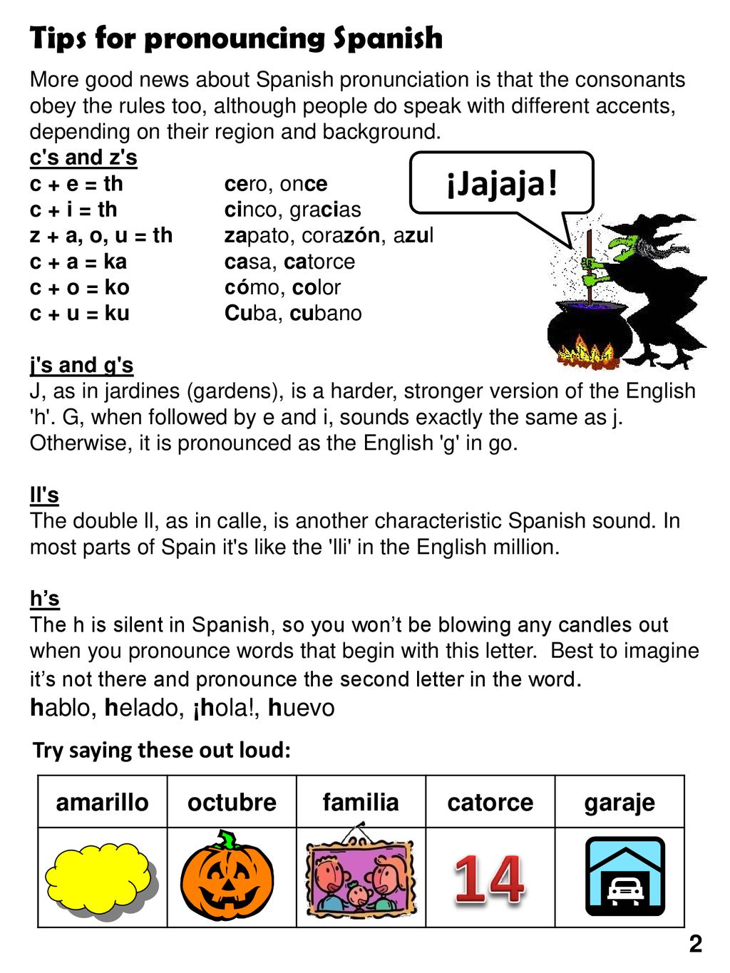 14 ¡Jajaja! Tips for pronouncing Spanish Try saying these out loud:
