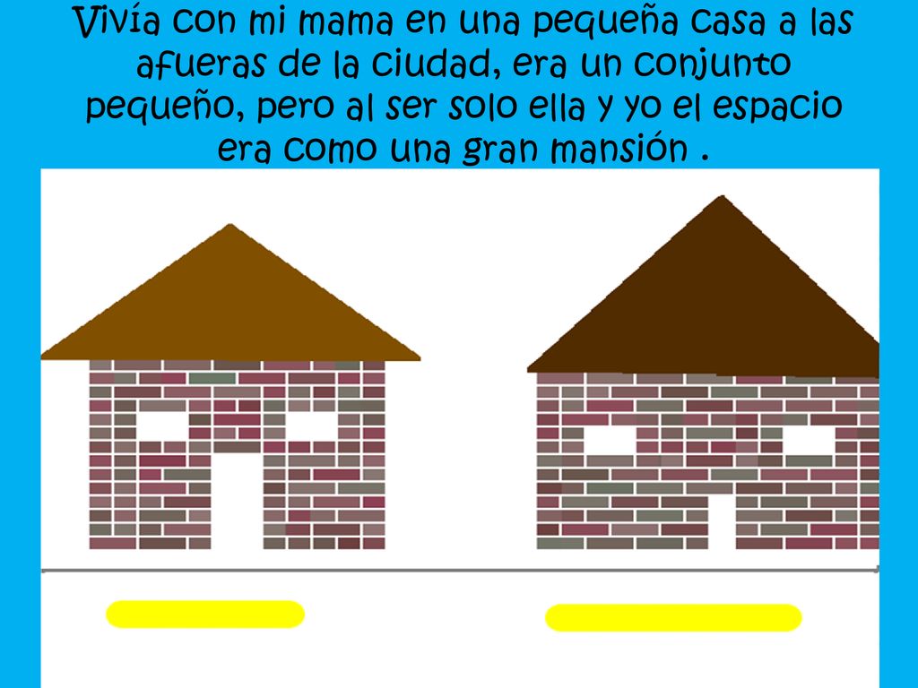 Vivía con mi mama en una pequeña casa a las afueras de la ciudad, era un conjunto pequeño, pero al ser solo ella y yo el espacio era como una gran mansión .