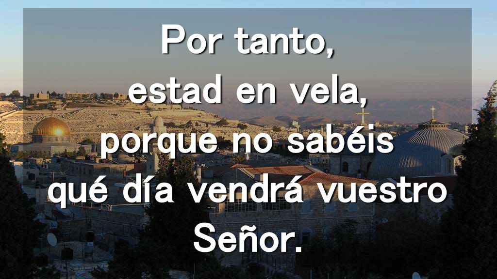 Por tanto, estad en vela, porque no sabéis qué día vendrá vuestro Señor.