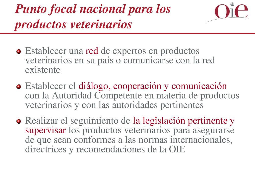 Punto focal nacional para los productos veterinarios