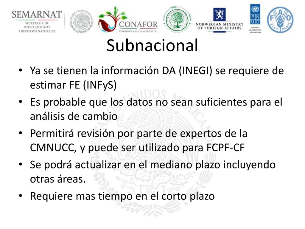 Subnacional Ya se tienen la información DA (INEGI) se requiere de estimar FE (INFyS)