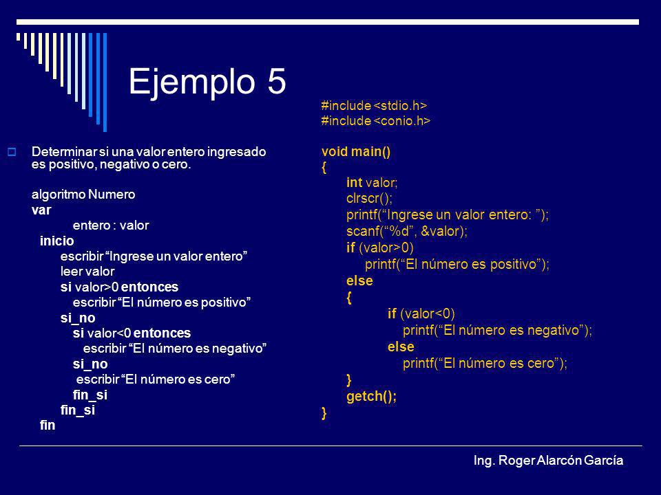 Ejemplo 5 clrscr(); printf( Ingrese un valor entero: );
