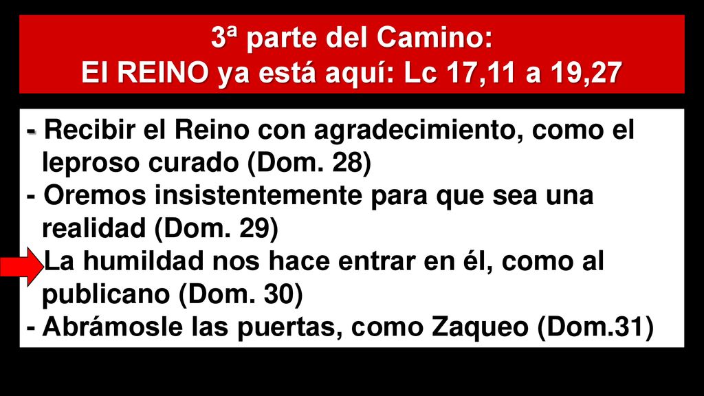 3ª parte del Camino: El REINO ya está aquí: Lc 17,11 a 19,27