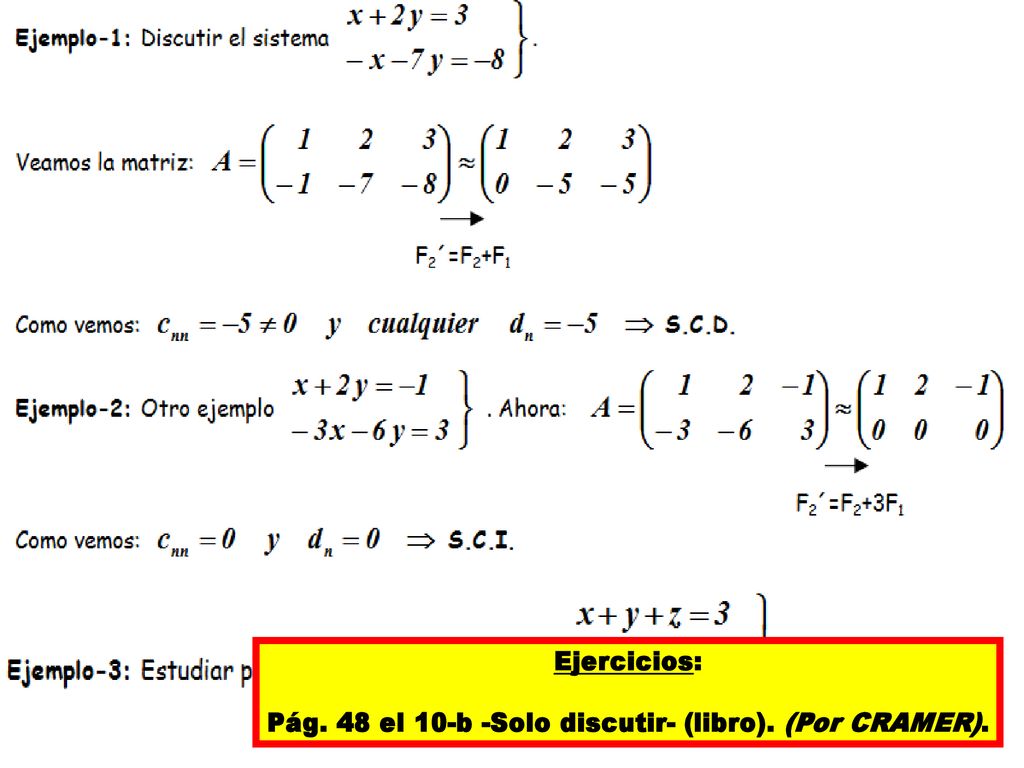 ANÁLISIS DEL SISTEMA Rouché-Fröbenius Teorema de Método de Gauss
