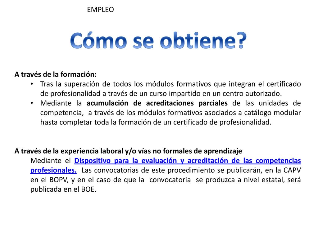 Cómo se obtiene EMPLEO A través de la formación:
