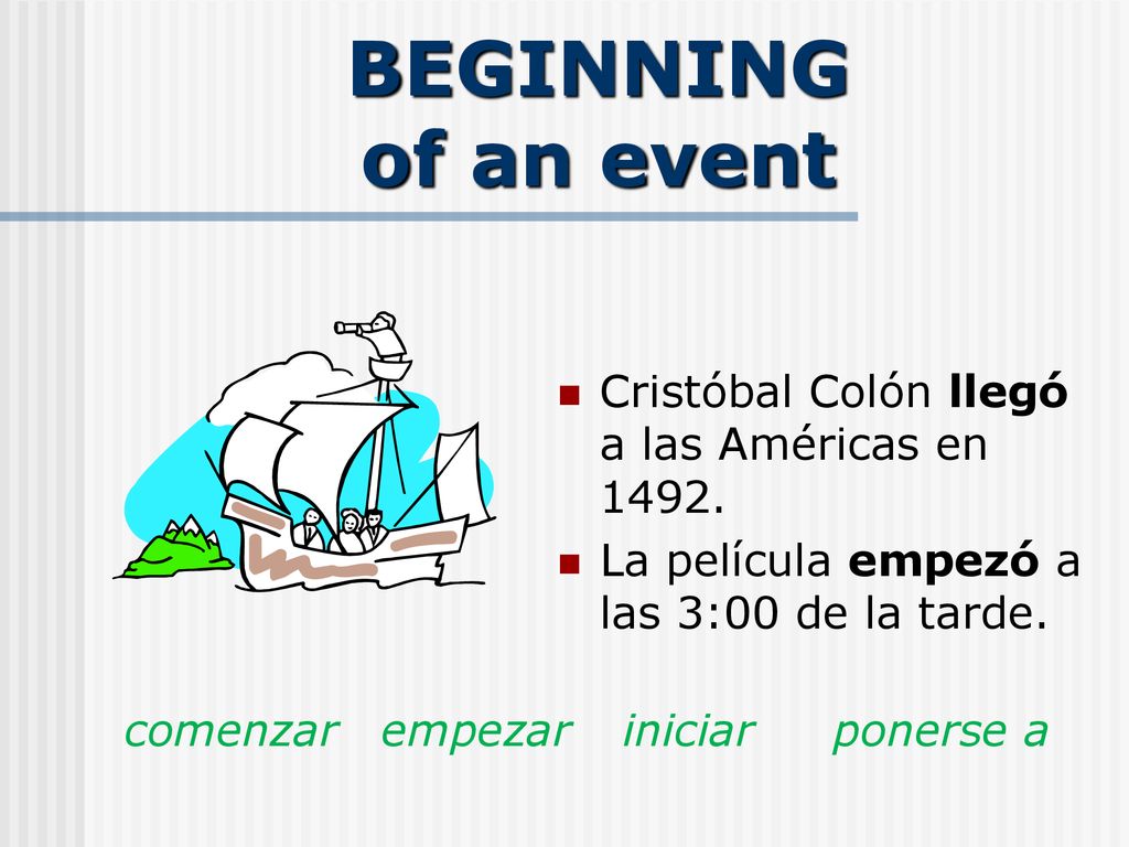 BEGINNING of an event Cristóbal Colón llegó a las Américas en 1492.