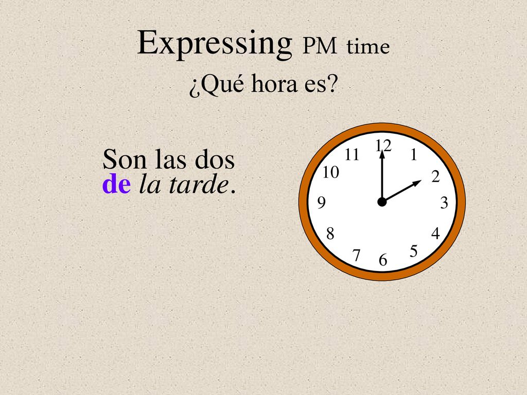 Expressing PM time Son las dos de la tarde. ¿Qué hora es