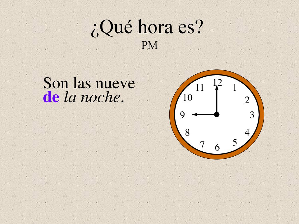 ¿Qué hora es PM Son las nueve de la noche.