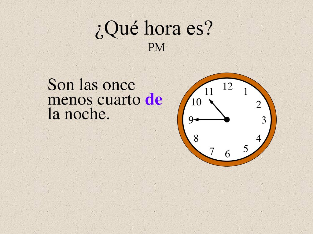 ¿Qué hora es PM Son las once menos cuarto de la noche