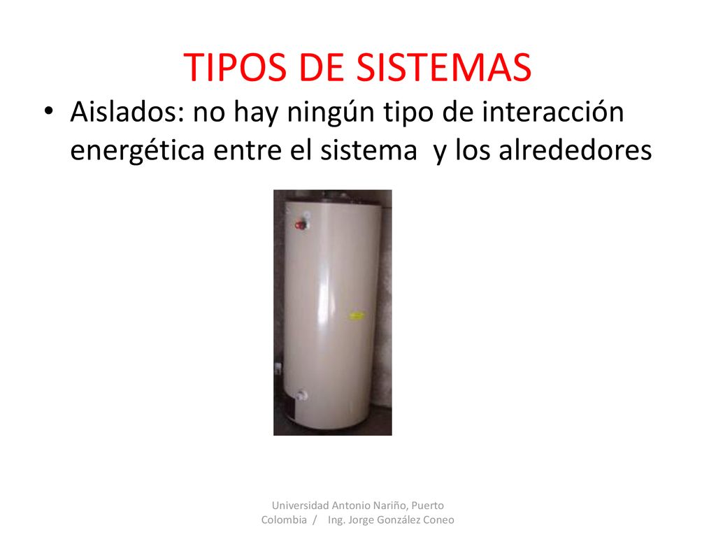 TIPOS DE SISTEMAS Aislados: no hay ningún tipo de interacción energética entre el sistema y los alrededores.