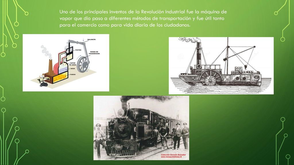 Uno de los principales inventos de la Revolución Industrial fue la máquina de vapor que dio paso a diferentes métodos de transportación y fue útil tanto para el comercio como para vida diaria de los ciudadanos.
