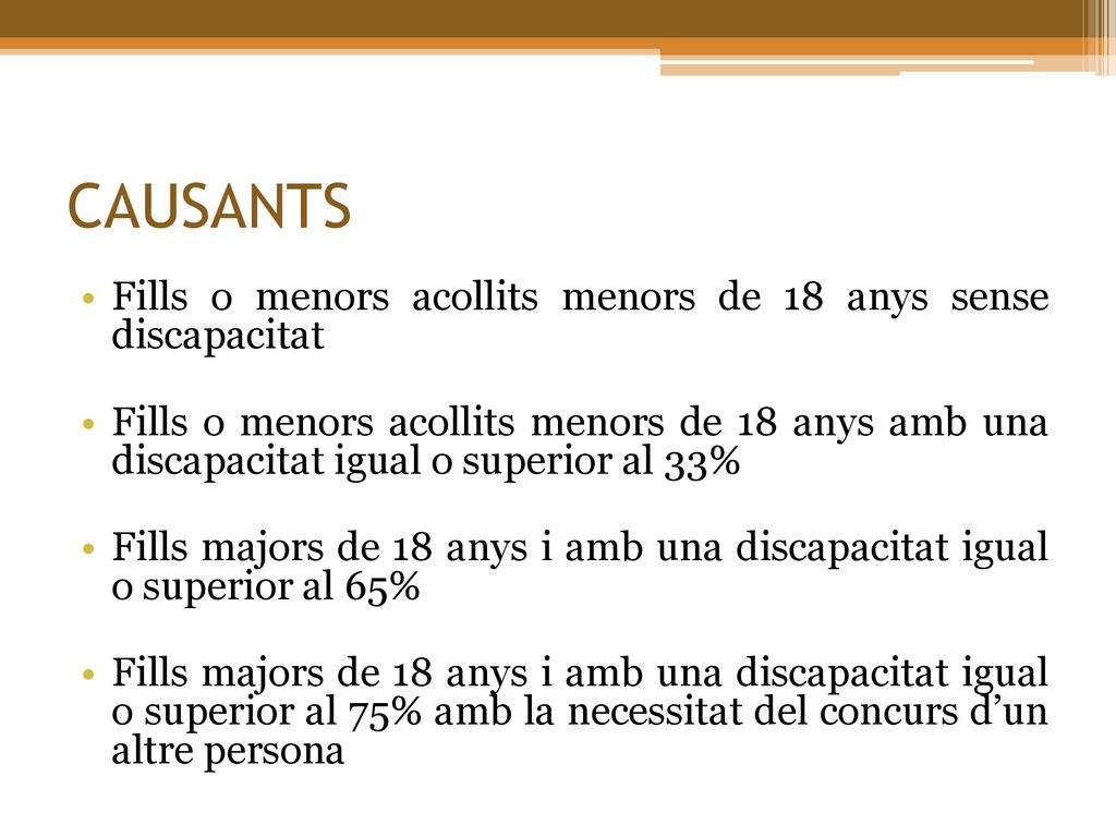 CAUSANTS Fills o menors acollits menors de 18 anys sense discapacitat