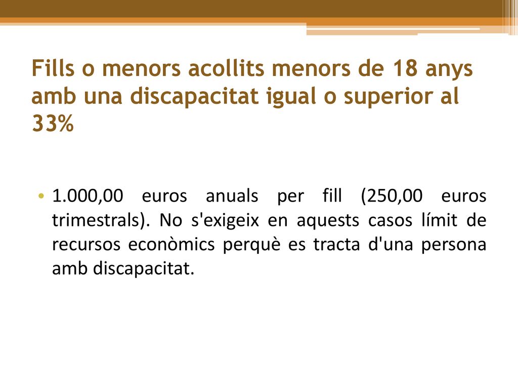Fills o menors acollits menors de 18 anys amb una discapacitat igual o superior al 33%