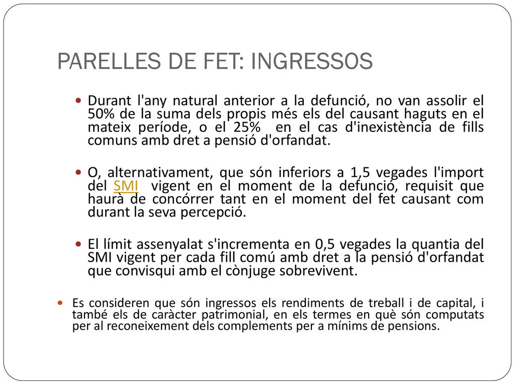 PARELLES DE FET: INGRESSOS