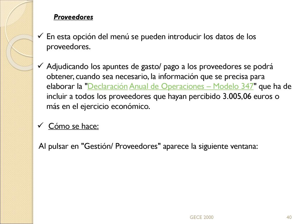 Al pulsar en Gestión/ Proveedores aparece la siguiente ventana: