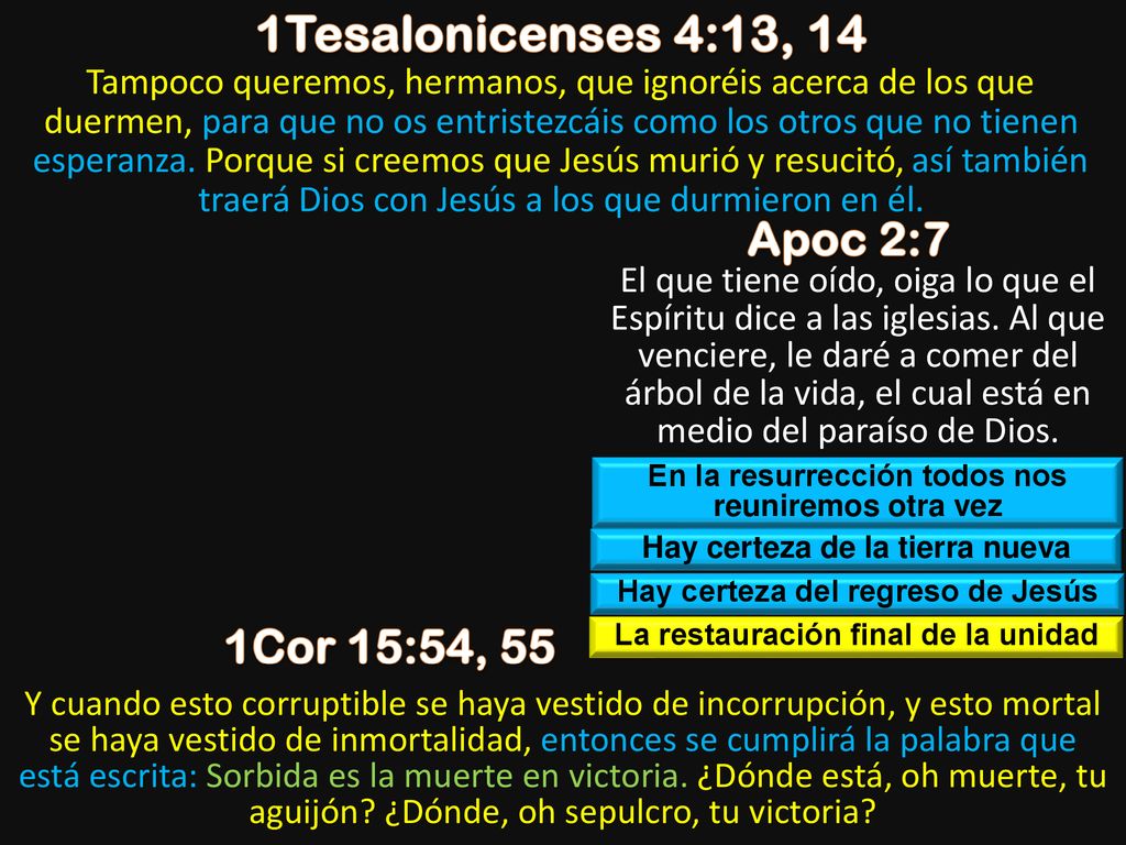 1Tesalonicenses 4:13, 14 Apoc 2:7 1Cor 15:54, 55
