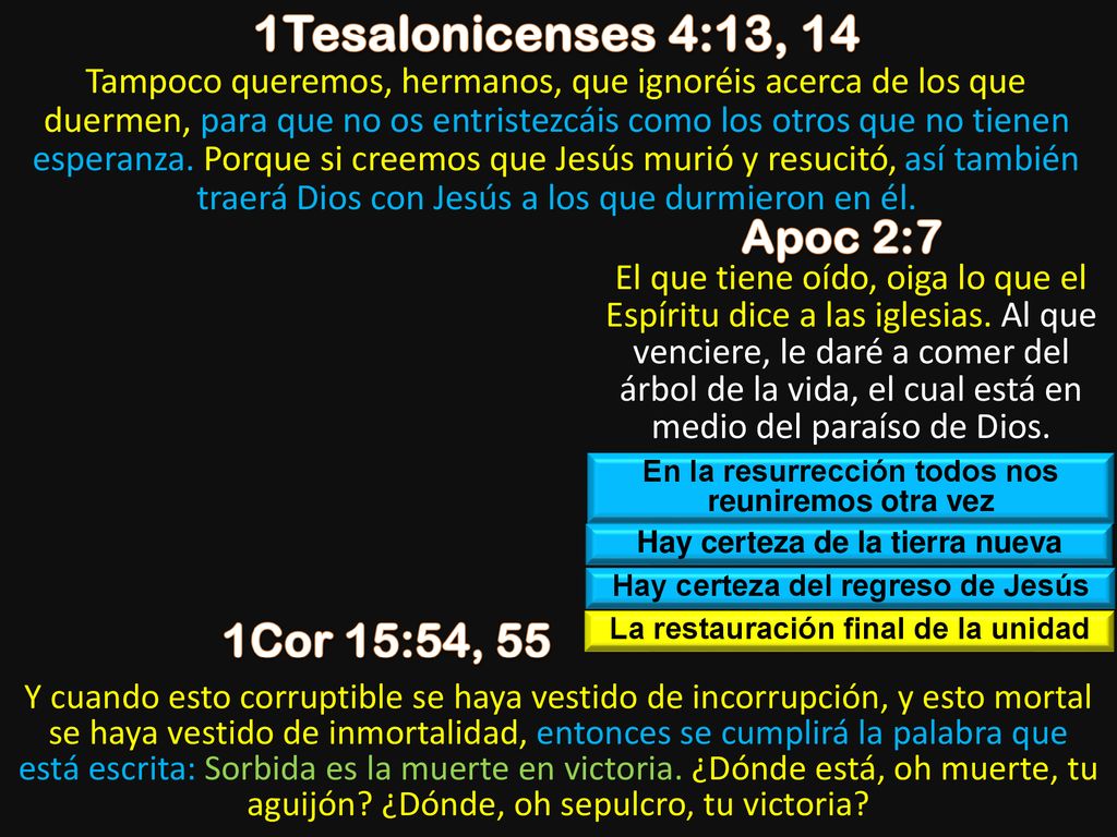 1Tesalonicenses 4:13, 14 Apoc 2:7 1Cor 15:54, 55