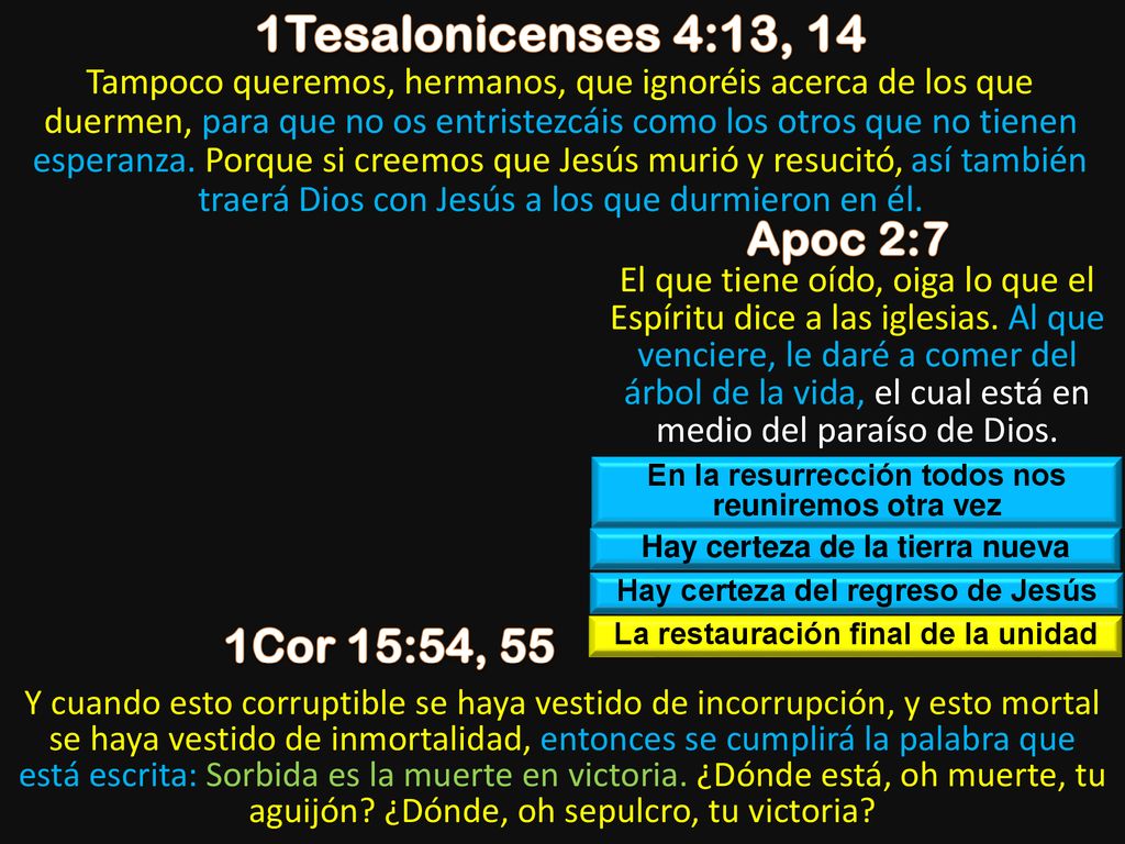 1Tesalonicenses 4:13, 14 Apoc 2:7 1Cor 15:54, 55