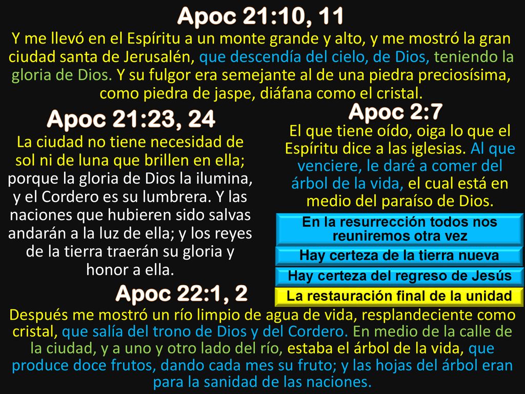 Apoc 21:10, 11 Apoc 21:23, 24 Apoc 2:7 Apoc 22:1, 2