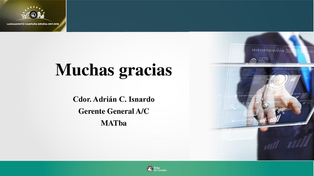 Muchas gracias Cdor. Adrián C. Isnardo Gerente General A/C MATba