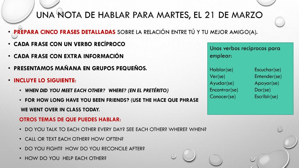 Una nota de hablar para martes, el 21 de marzo