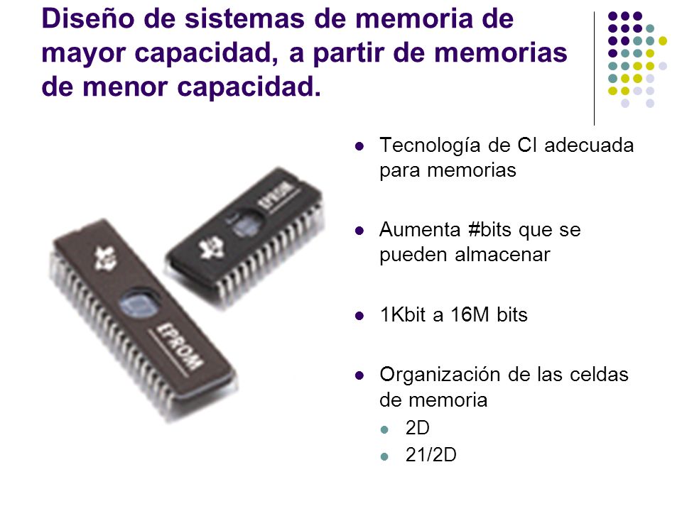 Diseño de sistemas de memoria de mayor capacidad, a partir de memorias de menor capacidad.