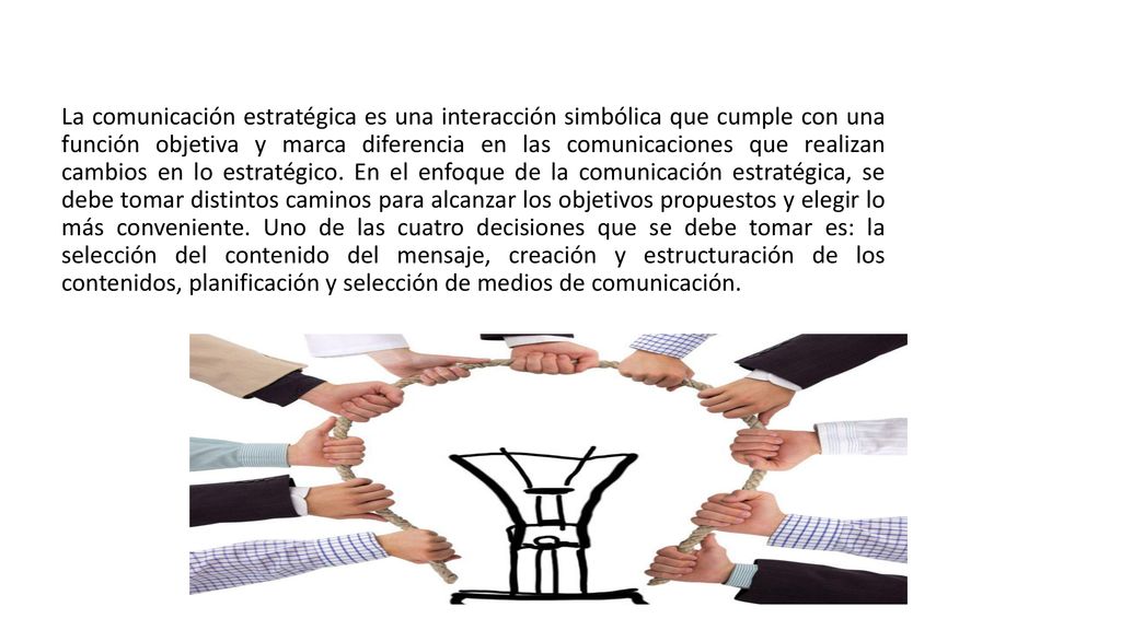 La comunicación estratégica es una interacción simbólica que cumple con una función objetiva y marca diferencia en las comunicaciones que realizan cambios en lo estratégico.