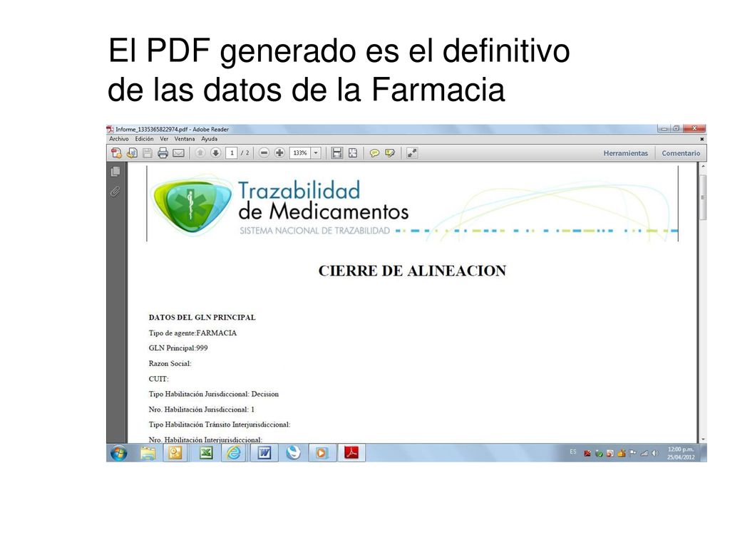 El PDF generado es el definitivo de las datos de la Farmacia