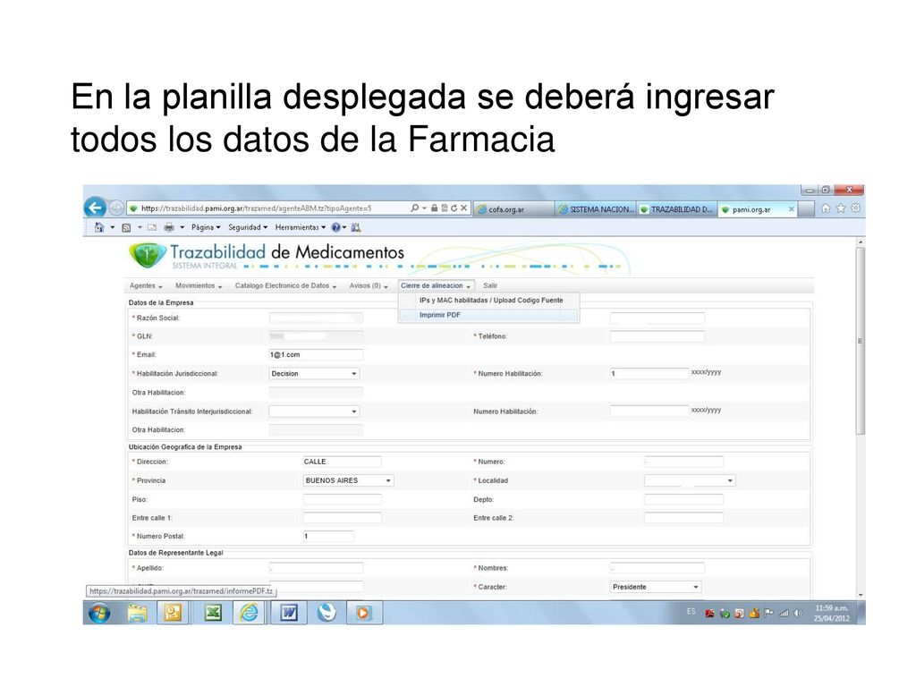 En la planilla desplegada se deberá ingresar todos los datos de la Farmacia