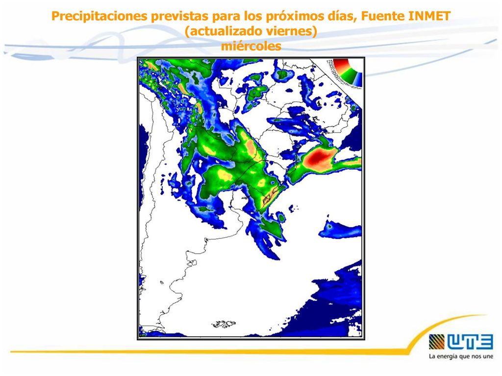 Precipitaciones previstas para los próximos días, Fuente INMET (actualizado viernes) miércoles