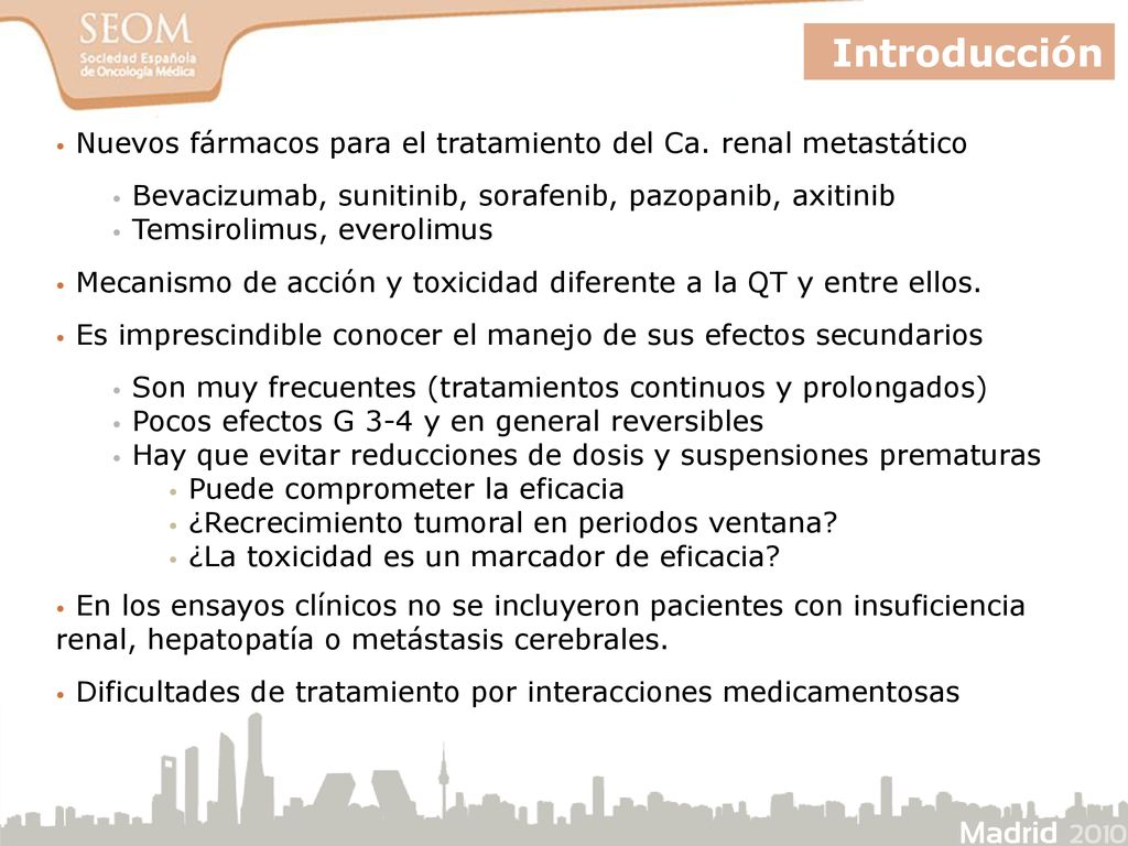 Introducción Nuevos fármacos para el tratamiento del Ca. renal metastático. Bevacizumab, sunitinib, sorafenib, pazopanib, axitinib.
