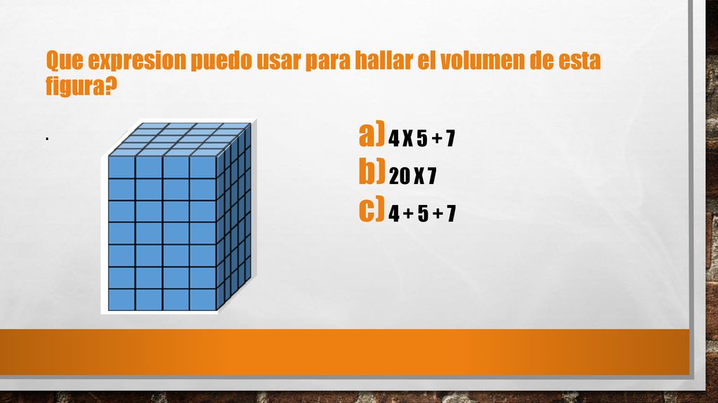 Que expresion puedo usar para hallar el volumen de esta figura