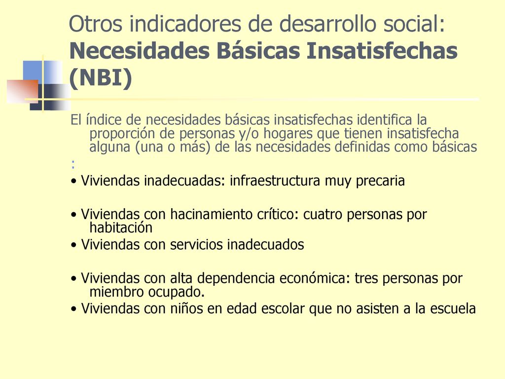 Otros indicadores de desarrollo social: Necesidades Básicas Insatisfechas (NBI)