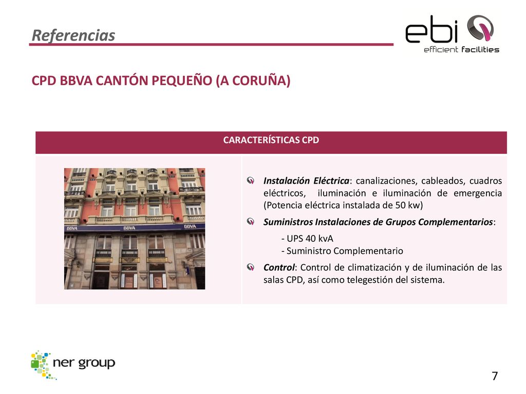 Referencias CPD BBVA CANTÓN PEQUEÑO (A CORUÑA) CARACTERÍSTICAS CPD
