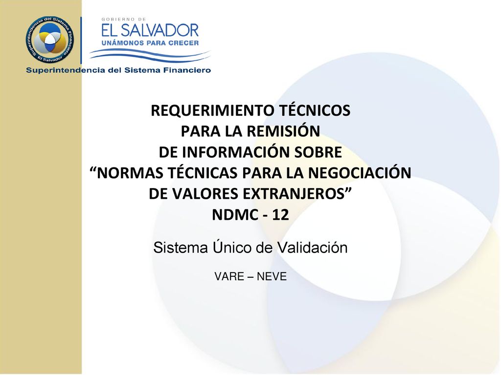 REQUERIMIENTO TÉCNICOS PARA LA REMISIÓN DE INFORMACIÓN SOBRE NORMAS TÉCNICAS PARA LA NEGOCIACIÓN DE VALORES EXTRANJEROS NDMC - 12 Sistema Único de Validación VARE – NEVE