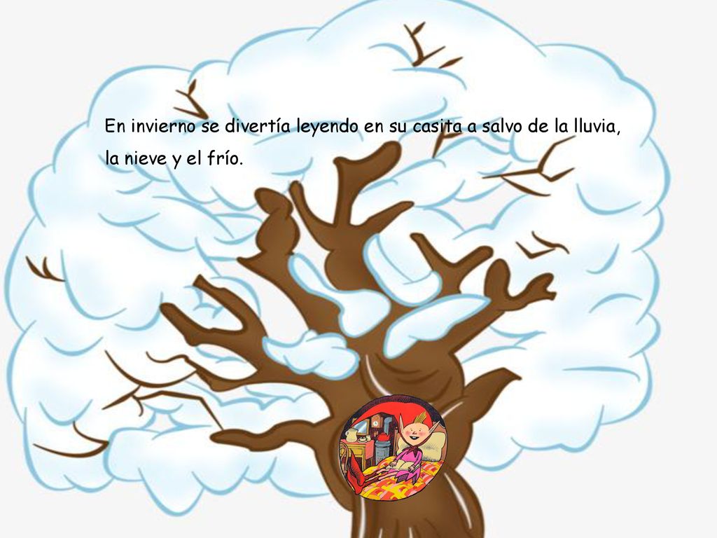 En invierno se divertía leyendo en su casita a salvo de la lluvia, la nieve y el frío.