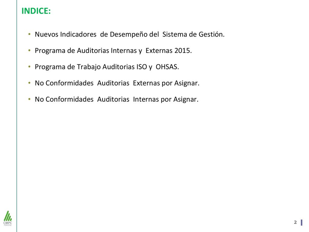 INDICE: Nuevos Indicadores de Desempeño del Sistema de Gestión.
