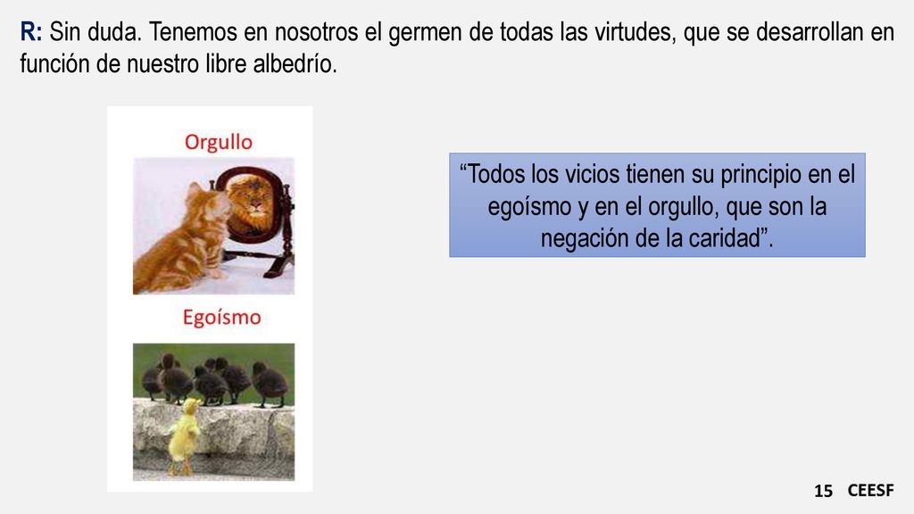 R: Sin duda. Tenemos en nosotros el germen de todas las virtudes, que se desarrollan en función de nuestro libre albedrío.