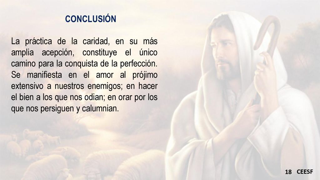 La práctica de la caridad, en su más amplia acepción, constituye el único camino para la conquista de la perfección.